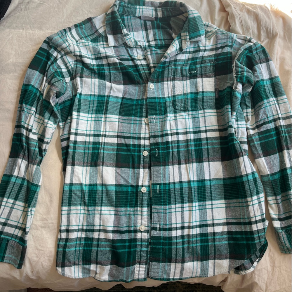 Columbia Green and White Plaid Shirt